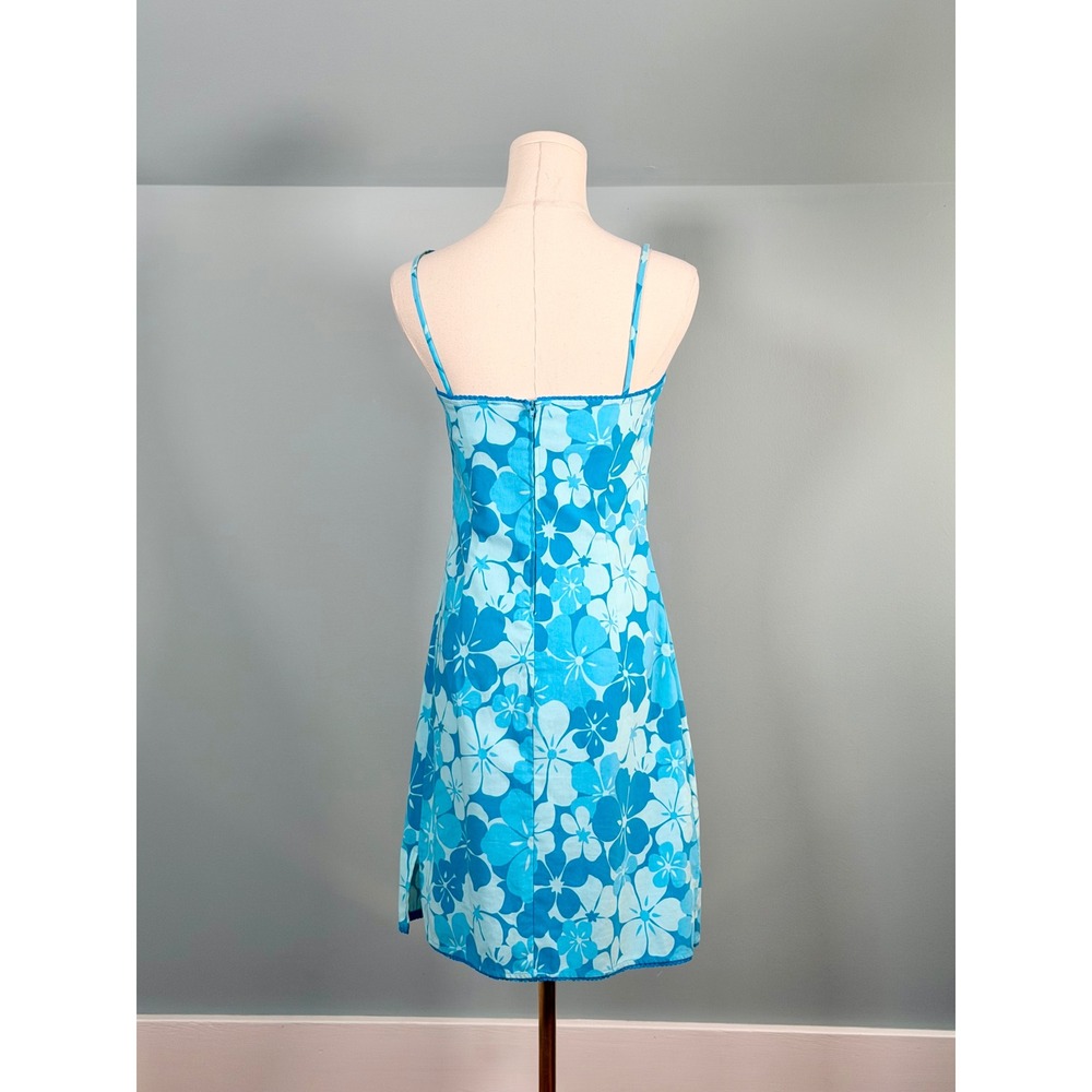 Vintage 1990s / 2000s Blue Flower Dress 90s Y2K Hawaiian Beach Frutiger Aero - Picture 7 of 10